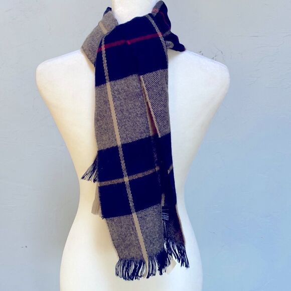 Navy and Tan Plaid Scarf Muffler - Picture 1 of 6